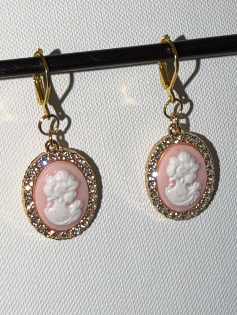 Handmade Gold Pink Cameo Drop Earrings - Vintage-Inspired Women's Jewelry